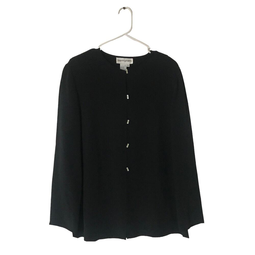 Bloomingdale's Black Top Women Silk Blouse Size 8 Long Sleeve Rectangle Button